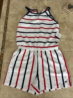 Vineyard Vines for Target Girls Striped Scoop Neck Romper Red/Navy XL 14/16